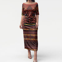 Aotearoa Iwi Rongowhakaata Puletasi Maori Wharenui House Tribal Pattern LT9 Long Dress Brick Red - Polynesian Pride