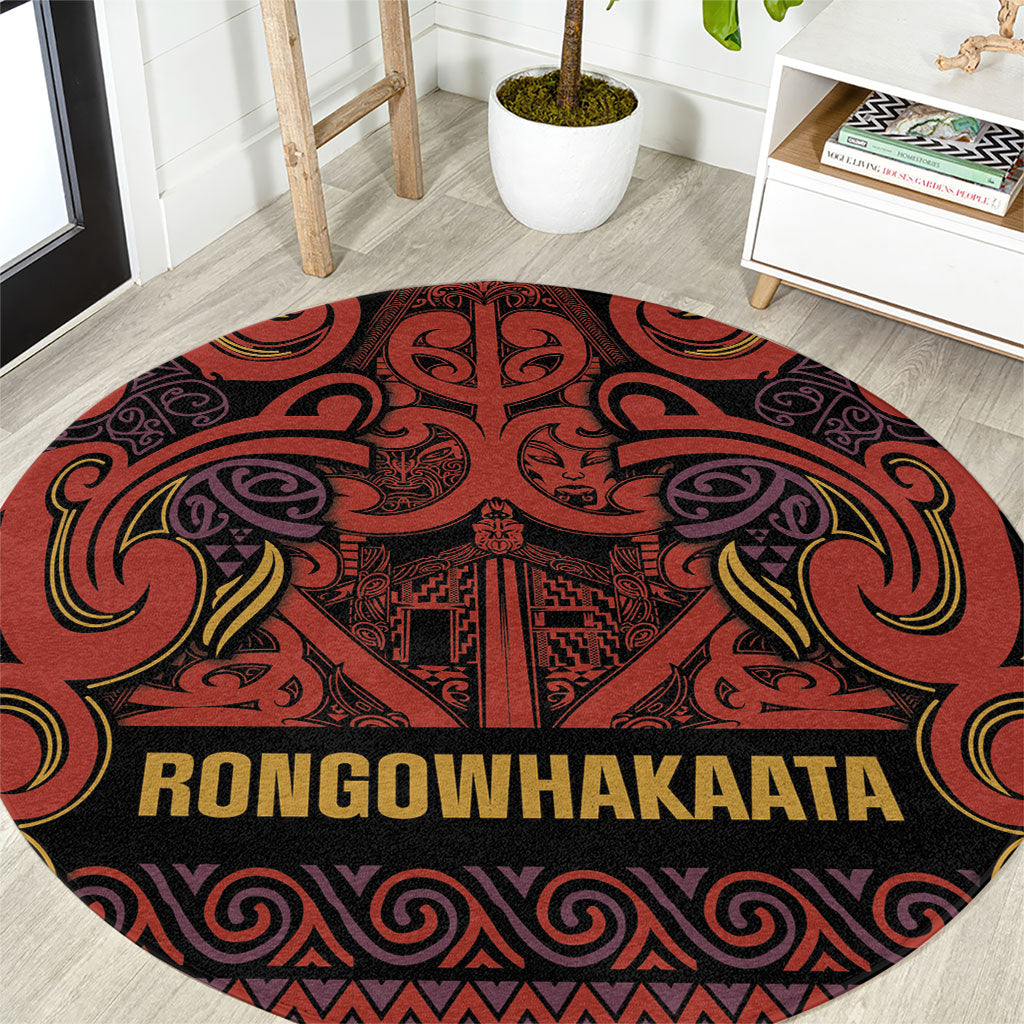 Aotearoa Iwi Rongowhakaata Round Carpet Maori Wharenui House Tribal Pattern LT9 Brick Red - Polynesian Pride