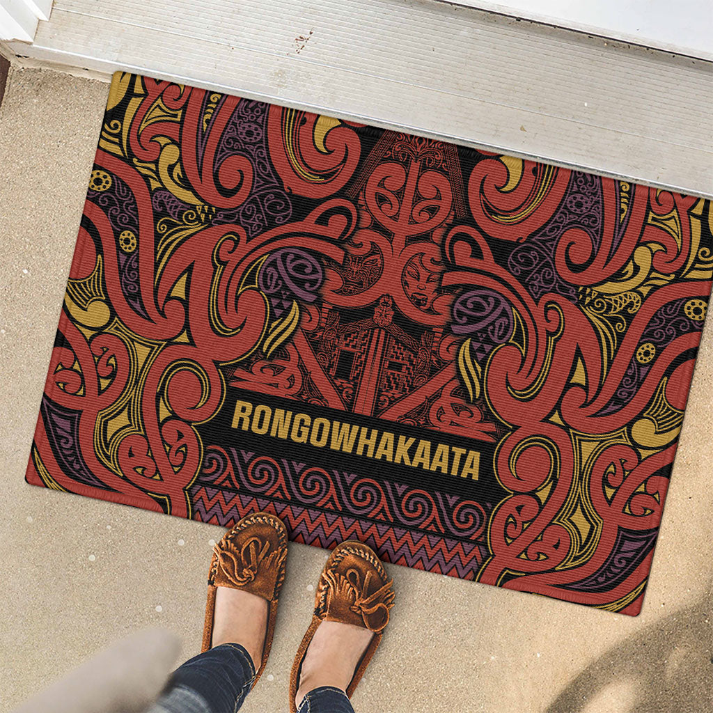Aotearoa Iwi Rongowhakaata Rubber Doormat Maori Wharenui House Tribal Pattern LT9 - Polynesian Pride