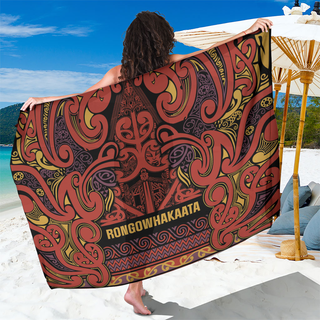 Aotearoa Iwi Rongowhakaata Sarong Maori Wharenui House Tribal Pattern LT9 One Size 44 x 66 inches Brick Red - Polynesian Pride