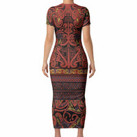 Aotearoa Iwi Rongowhakaata Short Sleeve Bodycon Dress Maori Wharenui House Tribal Pattern LT9 - Polynesian Pride