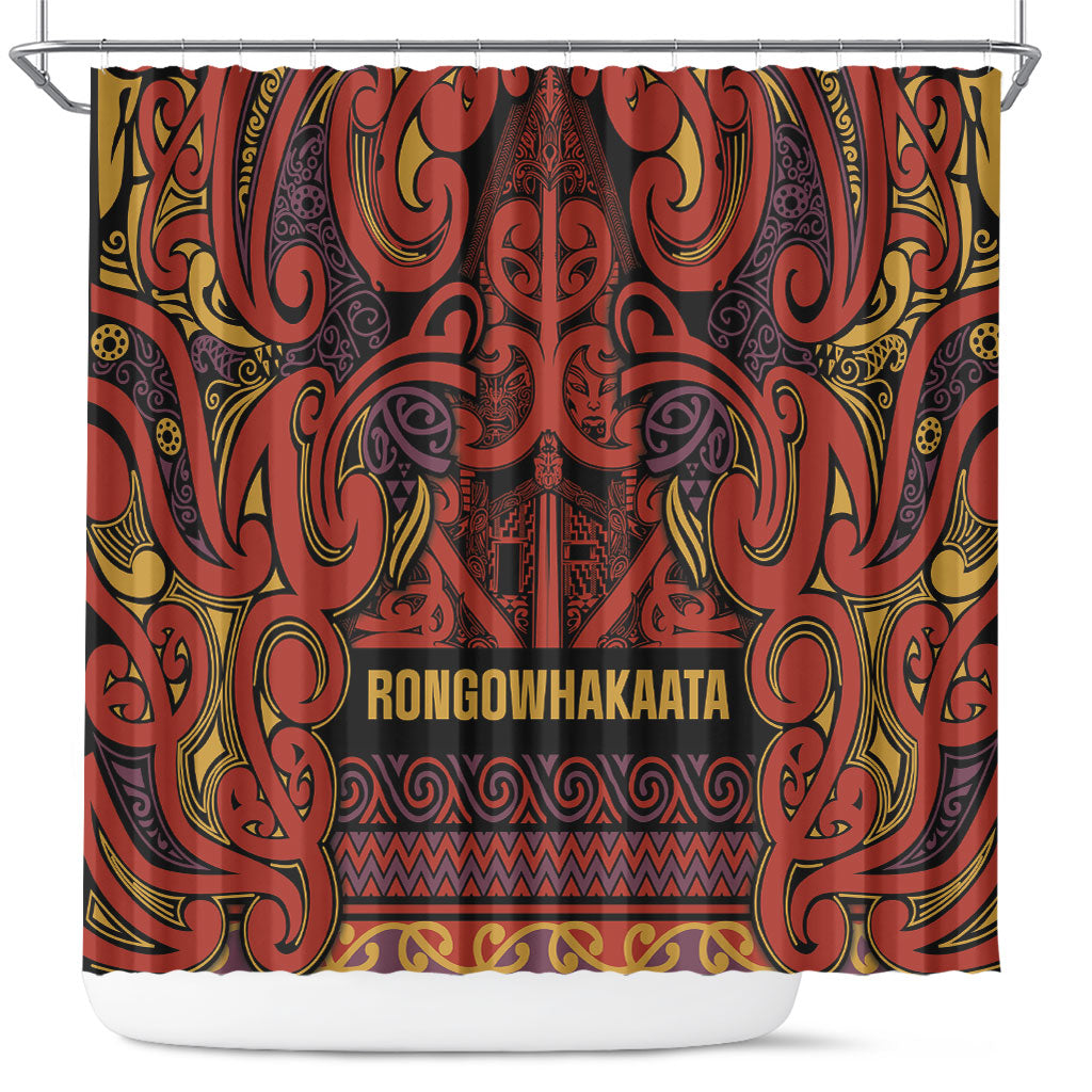 Aotearoa Iwi Rongowhakaata Shower Curtain Maori Wharenui House Tribal Pattern LT9 Brick Red - Polynesian Pride