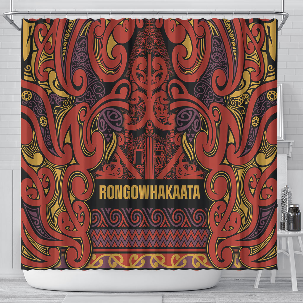 Aotearoa Iwi Rongowhakaata Shower Curtain Maori Wharenui House Tribal Pattern LT9 - Polynesian Pride