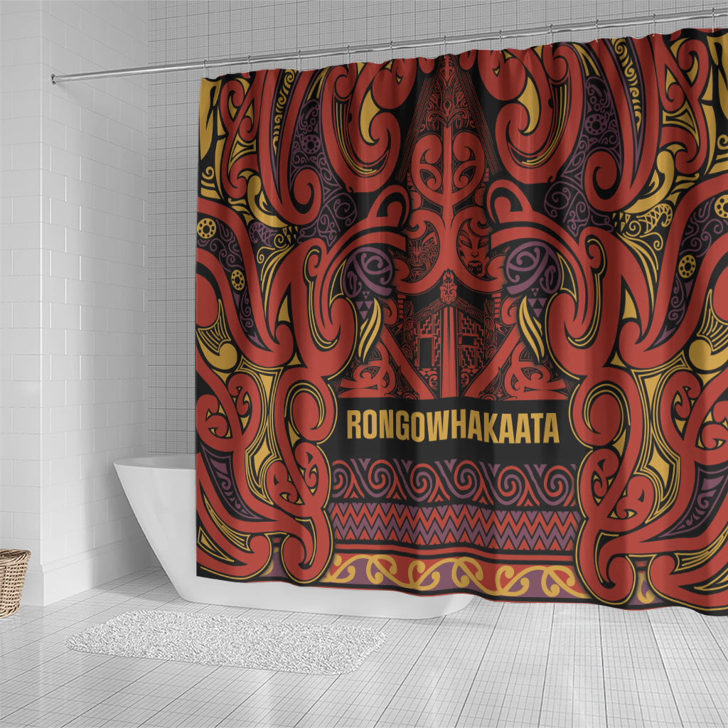 Aotearoa Iwi Rongowhakaata Shower Curtain Maori Wharenui House Tribal Pattern LT9 - Polynesian Pride
