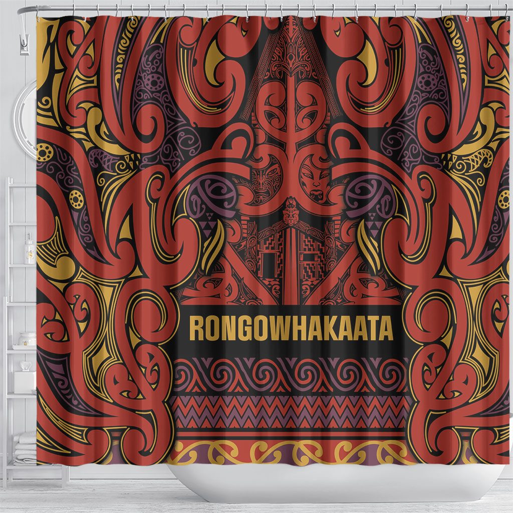 Aotearoa Iwi Rongowhakaata Shower Curtain Maori Wharenui House Tribal Pattern LT9 - Polynesian Pride