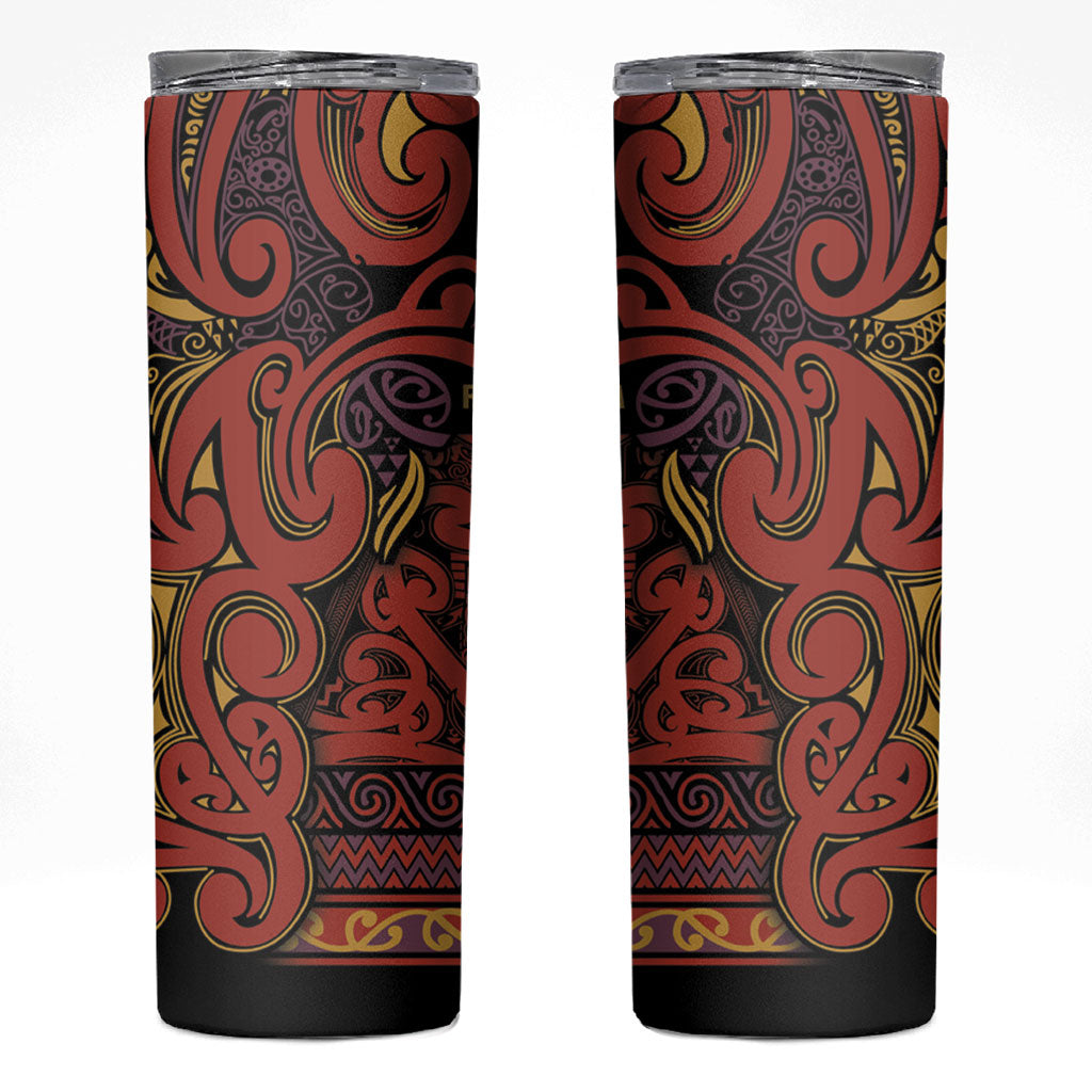 Aotearoa Iwi Rongowhakaata Skinny Tumbler Maori Wharenui House Tribal Pattern LT9 Brick Red - Polynesian Pride