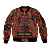 Aotearoa Iwi Rongowhakaata Sleeve Zip Bomber Jacket Maori Wharenui House Tribal Pattern