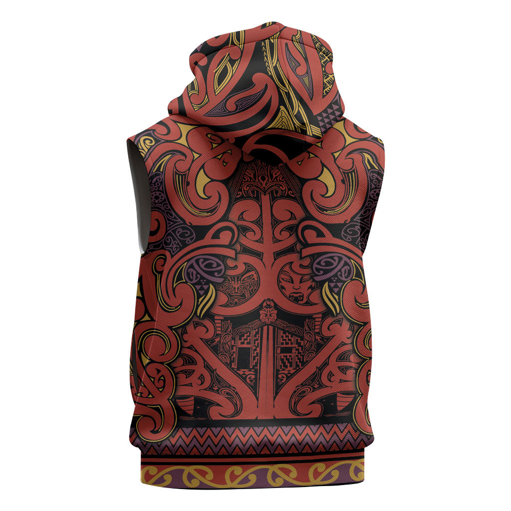 Aotearoa Iwi Rongowhakaata Sleeveless Hoodie Maori Wharenui House Tribal Pattern LT9 - Polynesian Pride