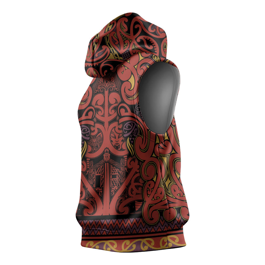 Aotearoa Iwi Rongowhakaata Sleeveless Hoodie Maori Wharenui House Tribal Pattern LT9 - Polynesian Pride