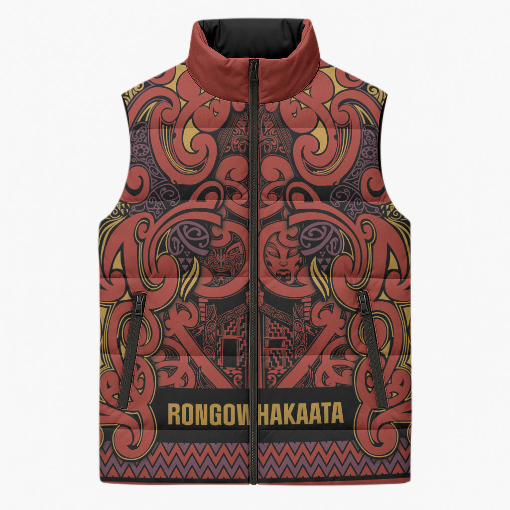 Aotearoa Iwi Rongowhakaata Sleeveless Puffer Jacket Maori Wharenui House Tribal Pattern LT9 Unisex Brick Red - Polynesian Pride