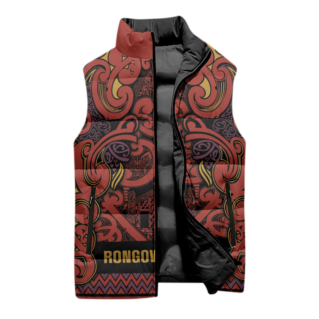 Aotearoa Iwi Rongowhakaata Sleeveless Puffer Jacket Maori Wharenui House Tribal Pattern LT9 - Polynesian Pride