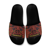 Aotearoa Iwi Rongowhakaata Slide Sandals Maori Wharenui House Tribal Pattern LT9 Brick Red - Polynesian Pride