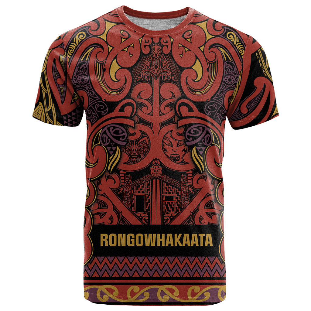 Aotearoa Iwi Rongowhakaata T Shirt Maori Wharenui House Tribal Pattern LT9 Brick Red - Polynesian Pride