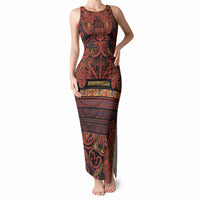 Aotearoa Iwi Rongowhakaata Tank Maxi Dress Maori Wharenui House Tribal Pattern LT9 Women Brick Red - Polynesian Pride