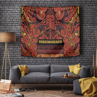 Aotearoa Iwi Rongowhakaata Tapestry Maori Wharenui House Tribal Pattern LT9 Brick Red - Polynesian Pride