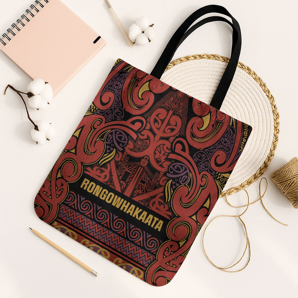 Aotearoa Iwi Rongowhakaata Tote Bag Maori Wharenui House Tribal Pattern LT9 Black Strap One Size Brick Red - Polynesian Pride