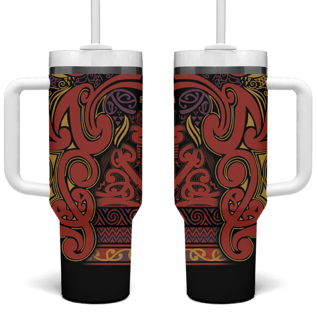 Aotearoa Iwi Rongowhakaata Tumbler With Handle Maori Wharenui House Tribal Pattern LT9 One Size: 40 oz Brick Red - Polynesian Pride