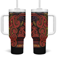 Aotearoa Iwi Rongowhakaata Tumbler With Handle Maori Wharenui House Tribal Pattern LT9 One Size: 40 oz Brick Red - Polynesian Pride