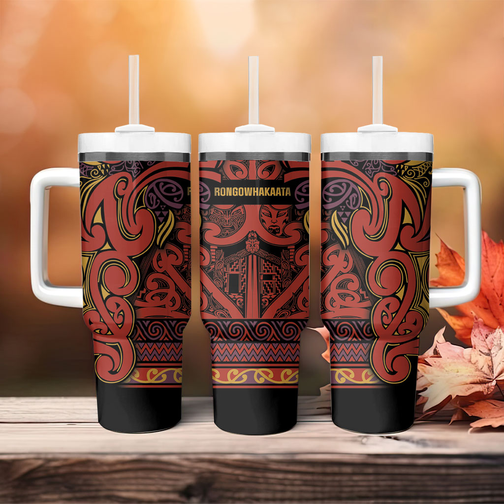 Aotearoa Iwi Rongowhakaata Tumbler With Handle Maori Wharenui House Tribal Pattern LT9 - Polynesian Pride