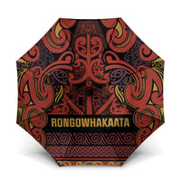 Aotearoa Iwi Rongowhakaata Umbrella Maori Wharenui House Tribal Pattern LT9 One Size Folded 11.42 inch Opened Diameter 37.4 inch Brick Red - Polynesian Pride