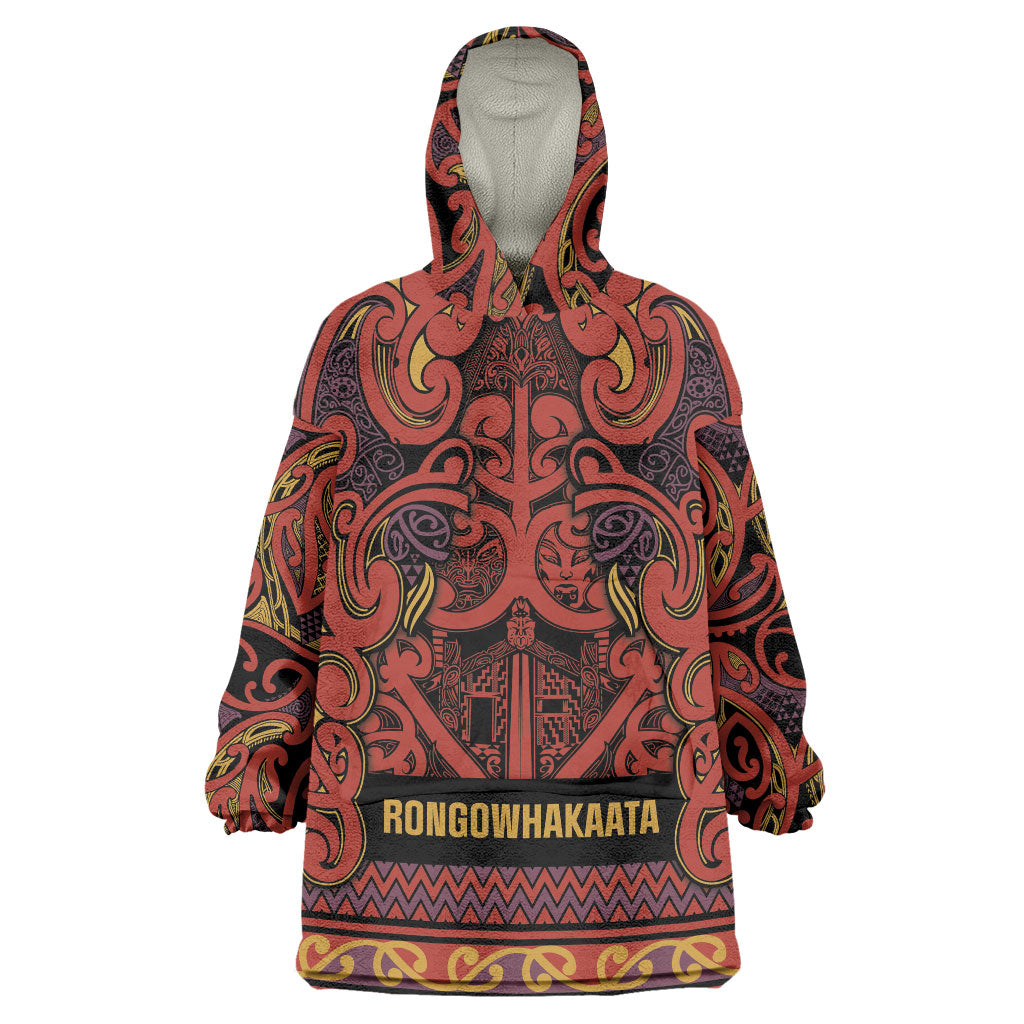 Aotearoa Iwi Rongowhakaata Wearable Blanket Hoodie Maori Wharenui House Tribal Pattern LT9 One Size Brick Red - Polynesian Pride