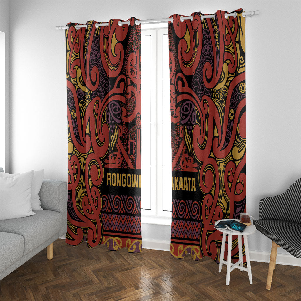 Aotearoa Iwi Rongowhakaata Window Curtain Maori Wharenui House Tribal Pattern LT9 With Grommets Brick Red - Polynesian Pride
