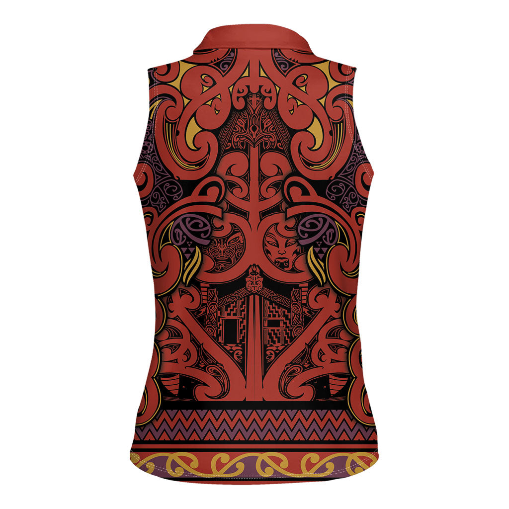 Aotearoa Iwi Rongowhakaata Women Sleeveless Polo Shirt Maori Wharenui House Tribal Pattern LT9 - Polynesian Pride