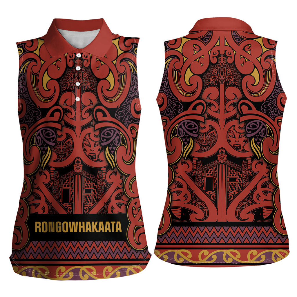 Aotearoa Iwi Rongowhakaata Women Sleeveless Polo Shirt Maori Wharenui House Tribal Pattern LT9 - Polynesian Pride