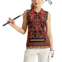 Aotearoa Iwi Rongowhakaata Women Sleeveless Polo Shirt Maori Wharenui House Tribal Pattern LT9 - Polynesian Pride