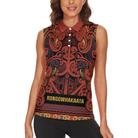 Aotearoa Iwi Rongowhakaata Women Sleeveless Polo Shirt Maori Wharenui House Tribal Pattern LT9 - Polynesian Pride