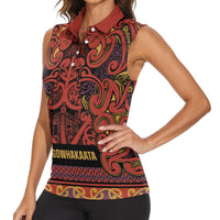 Aotearoa Iwi Rongowhakaata Women Sleeveless Polo Shirt Maori Wharenui House Tribal Pattern LT9 - Polynesian Pride