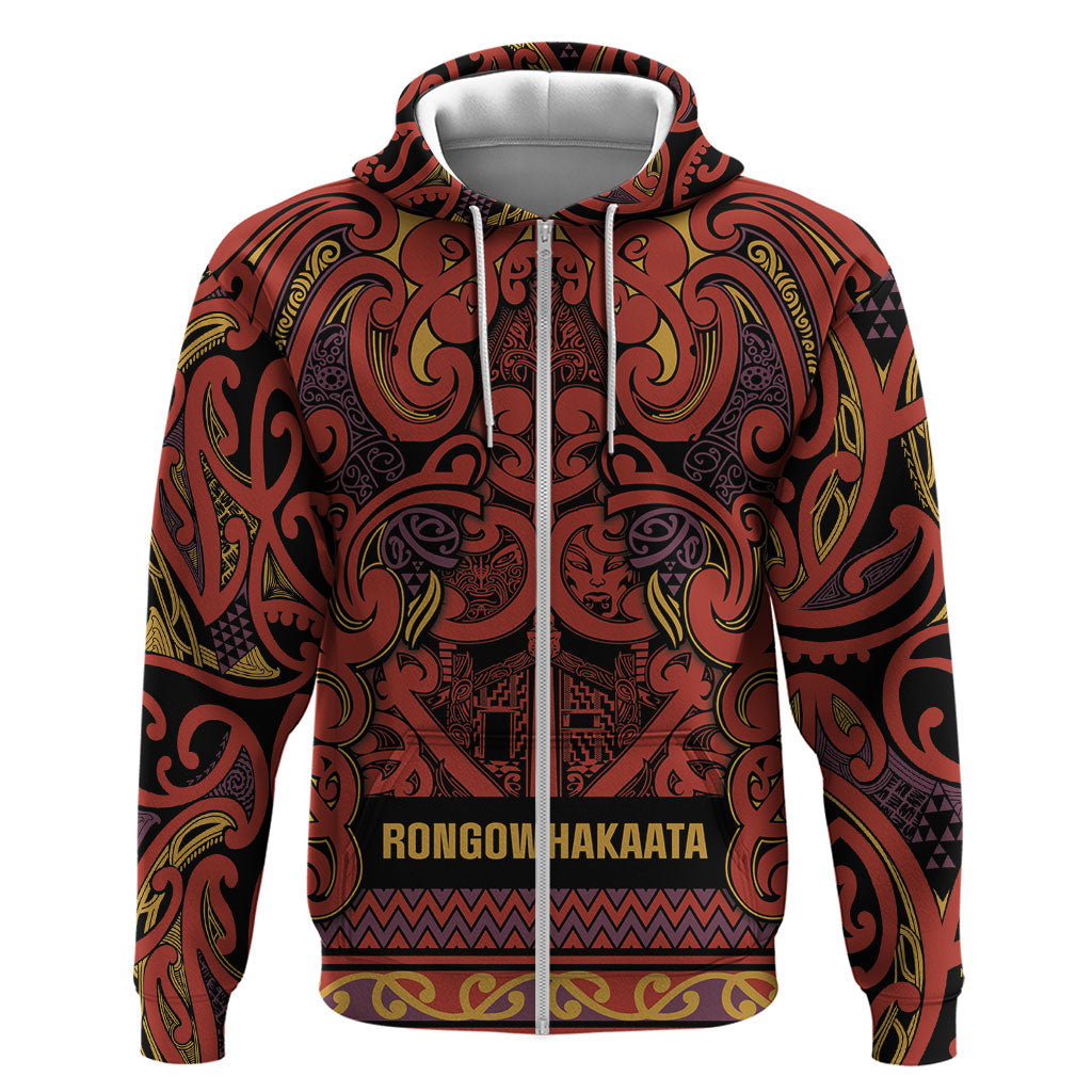 Aotearoa Iwi Rongowhakaata Zip Hoodie Maori Wharenui House Tribal Pattern LT9 Zip Hoodie Brick Red - Polynesian Pride