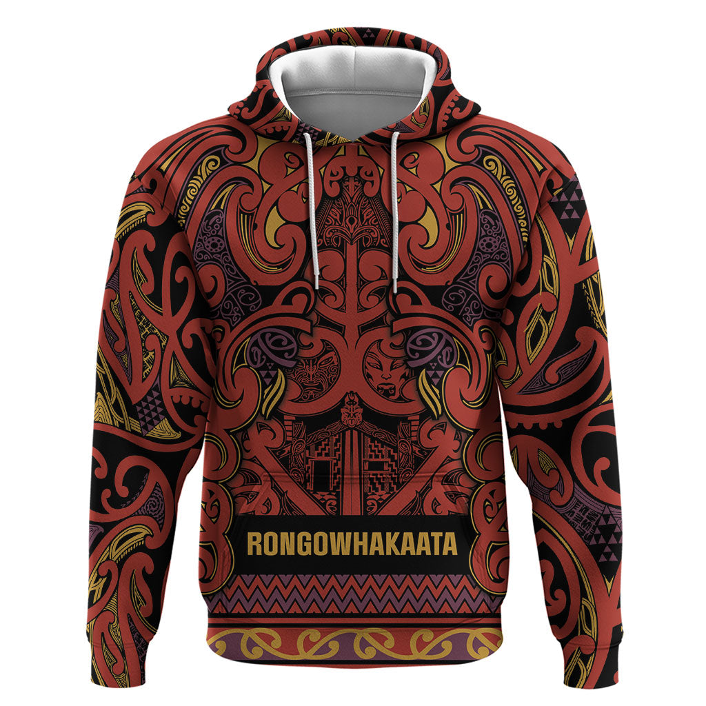 Aotearoa Iwi Rongowhakaata Zip Hoodie Maori Wharenui House Tribal Pattern