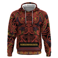 Aotearoa Iwi Rongowhakaata Zip Hoodie Maori Wharenui House Tribal Pattern