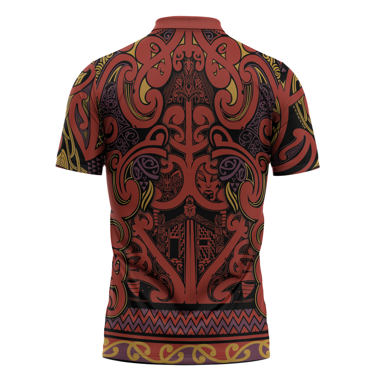Aotearoa Iwi Rongowhakaata Zipper Polo Shirt Maori Wharenui House Tribal Pattern LT9 - Polynesian Pride