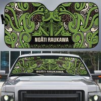 Aotearoa Iwi Ngati Raukawa Auto Sun Shade Maori Wharenui House Tribal Pattern LT9 Olive green - Polynesian Pride