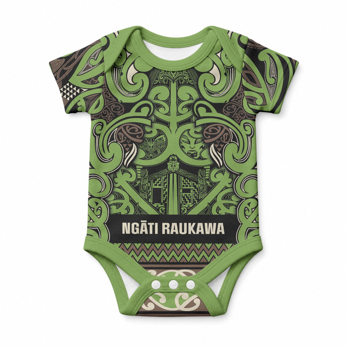 Aotearoa Iwi Ngati Raukawa Baby Onesie Maori Wharenui House Tribal Pattern