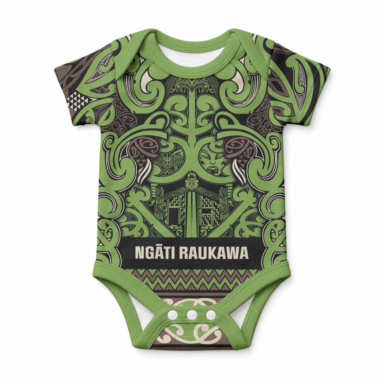 Aotearoa Iwi Ngati Raukawa Baby Onesie Maori Wharenui House Tribal Pattern