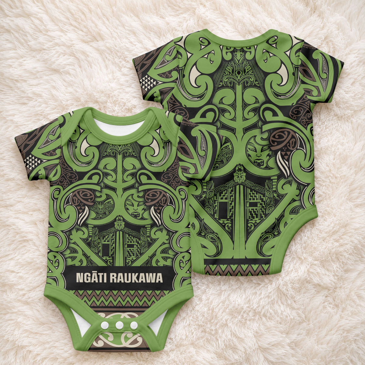 Aotearoa Iwi Ngati Raukawa Baby Onesie Maori Wharenui House Tribal Pattern