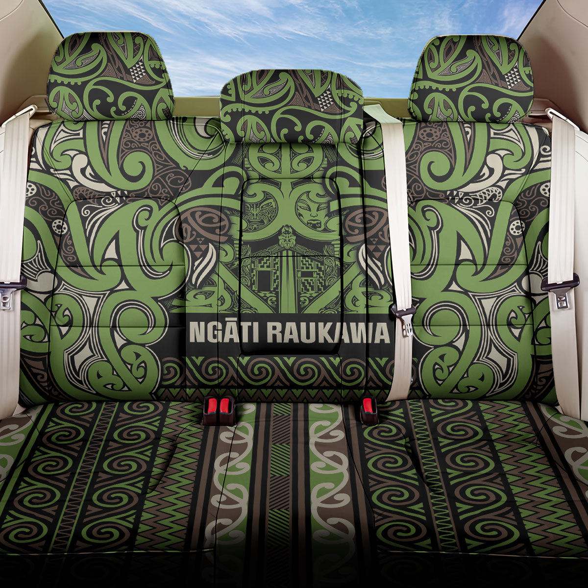 Aotearoa Iwi Ngati Raukawa Back Car Seat Cover Maori Wharenui House Tribal Pattern LT9 One Size Olive green - Polynesian Pride