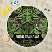 Aotearoa Iwi Ngati Raukawa Beach Blanket Maori Wharenui House Tribal Pattern LT9 One Size 150cm Olive green - Polynesian Pride
