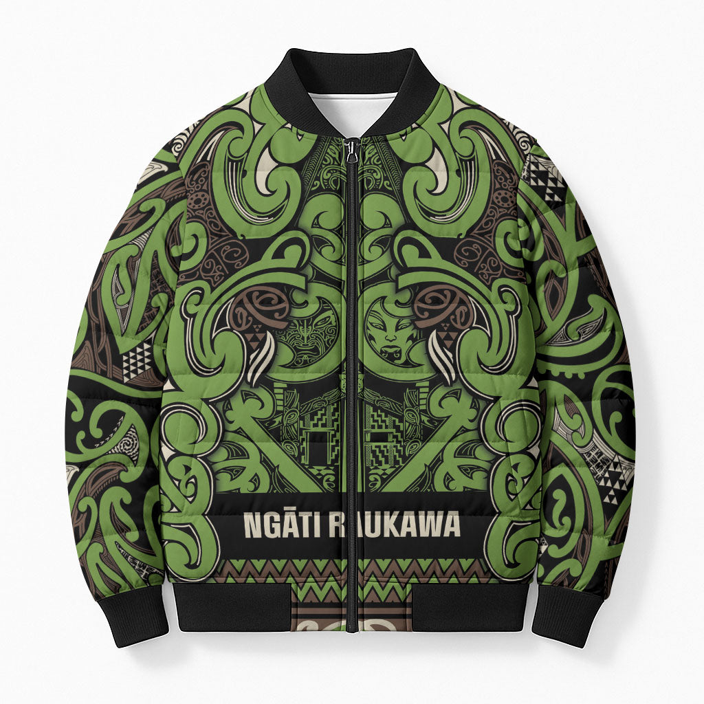 Aotearoa Iwi Ngati Raukawa Bomber Puffer Jacket Maori Wharenui House Tribal Pattern LT9 Unisex Olive green - Polynesian Pride