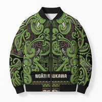 Aotearoa Iwi Ngati Raukawa Bomber Puffer Jacket Maori Wharenui House Tribal Pattern LT9 Unisex Olive green - Polynesian Pride