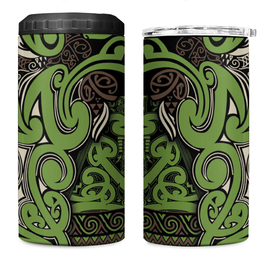 Aotearoa Iwi Ngati Raukawa 4 in 1 Can Cooler Tumbler Maori Wharenui House Tribal Pattern LT9 One Size: 16 oz Olive green - Polynesian Pride