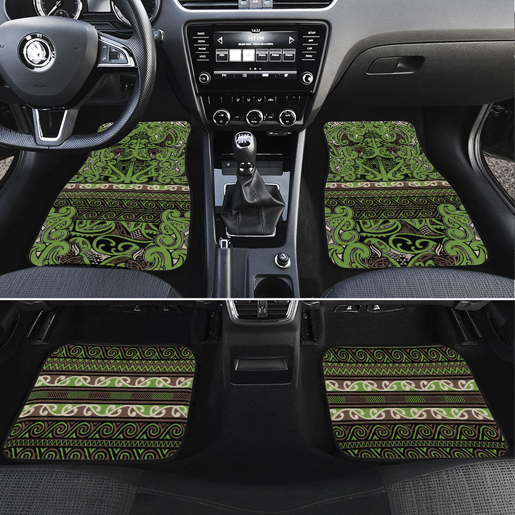 Aotearoa Iwi Ngati Raukawa Car Mats Maori Wharenui House Tribal Pattern LT9 Set 4pcs Olive green - Polynesian Pride