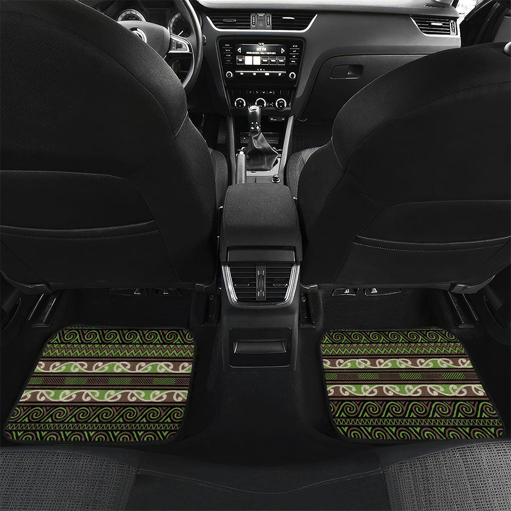 Aotearoa Iwi Ngati Raukawa Car Mats Maori Wharenui House Tribal Pattern LT9 Set 2pcs - Back Olive green - Polynesian Pride