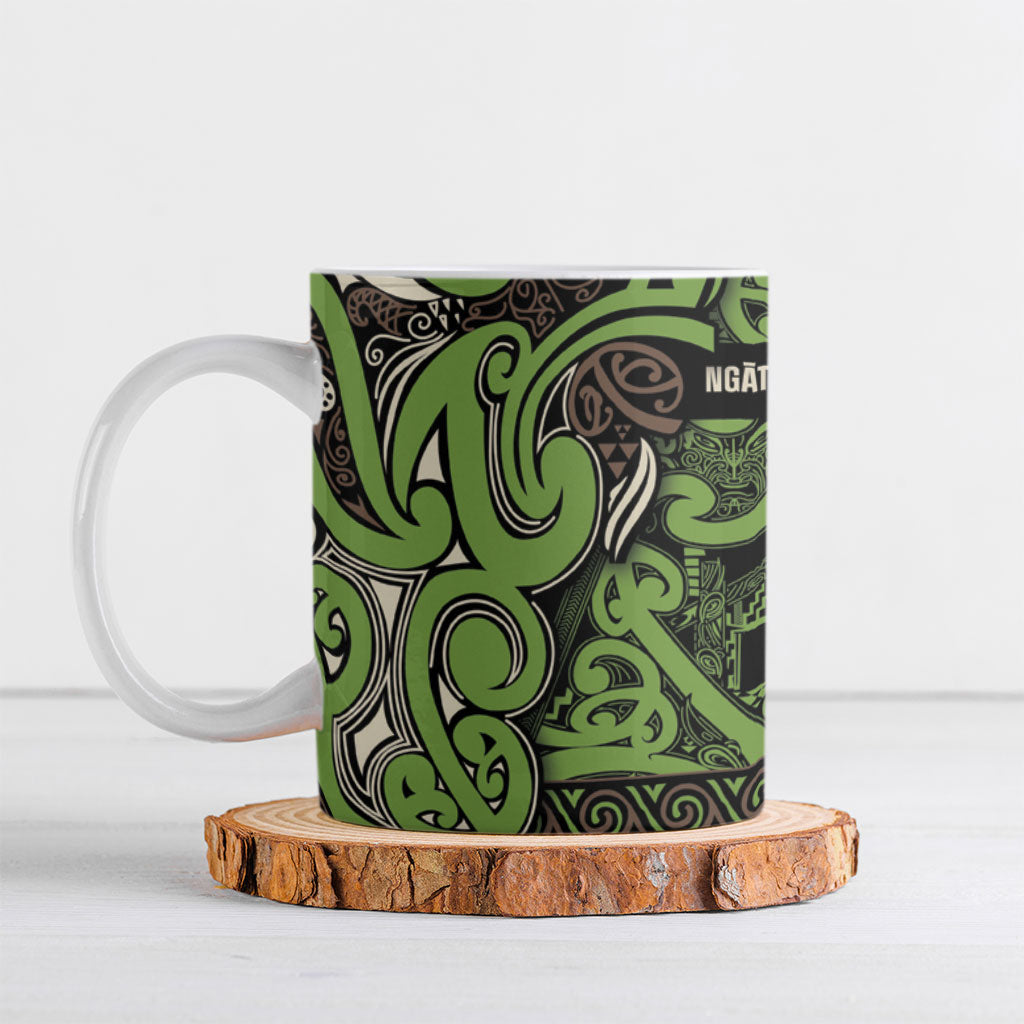 Aotearoa Iwi Ngati Raukawa Ceramic Mug Maori Wharenui House Tribal Pattern LT9 Olive green - Polynesian Pride