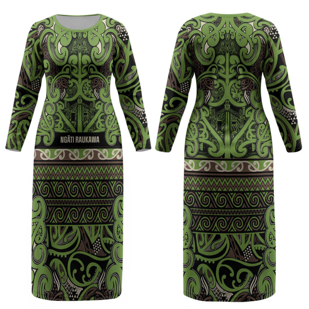 Aotearoa Iwi Ngati Raukawa Couples Matching Long Sleeve Bodycon Dress and Hawaiian Shirt Maori Wharenui House Tribal Pattern LT9 - Polynesian Pride