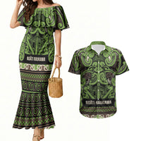 Aotearoa Iwi Ngati Raukawa Couples Matching Mermaid Dress and Hawaiian Shirt Maori Wharenui House Tribal Pattern LT9 Olive green - Polynesian Pride