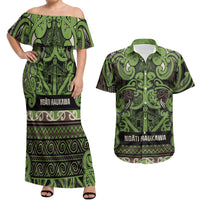 Aotearoa Iwi Ngati Raukawa Couples Matching Off Shoulder Maxi Dress and Hawaiian Shirt Maori Wharenui House Tribal Pattern LT9 Olive green - Polynesian Pride